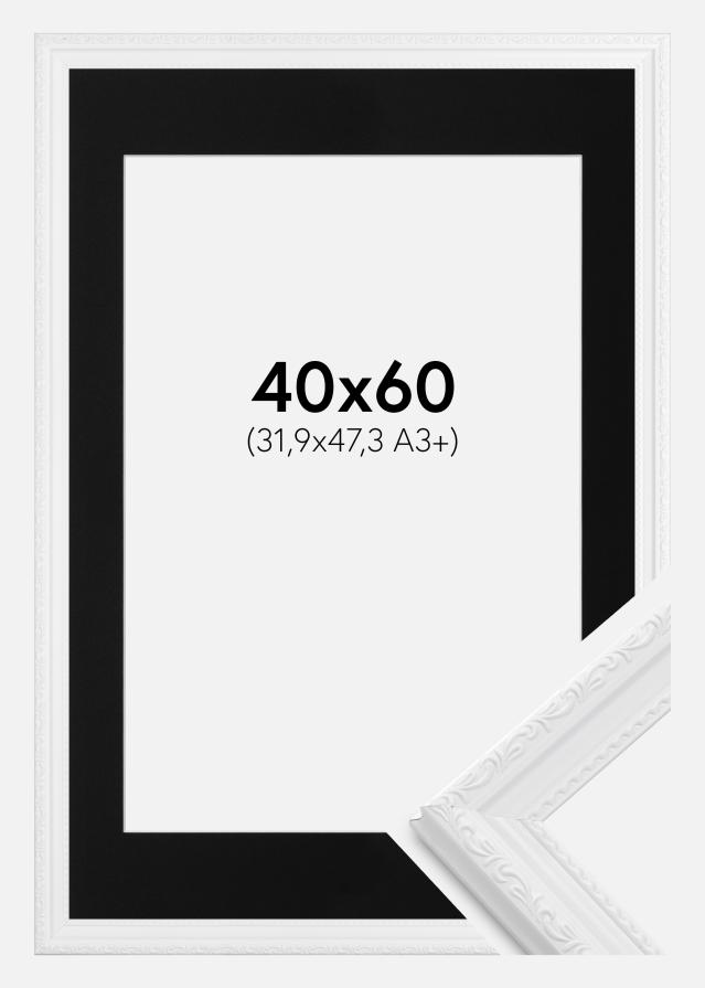 Ram med passepartou Fotolijst Abisko Wit 40x60 cm - Passe-partout Zwart 32,9x48,3 cm (A3+)