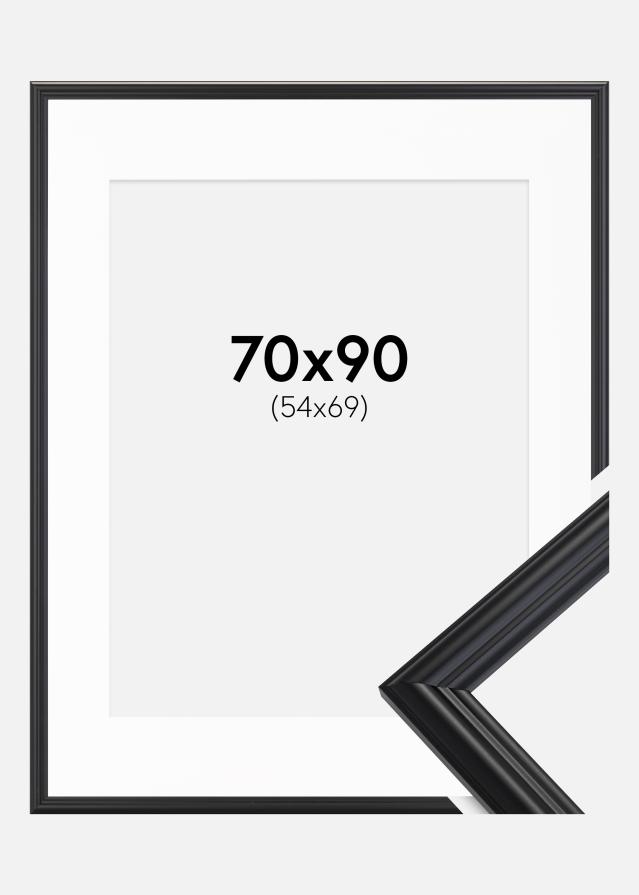 Ram med passepartou Fotolijst Siljan Zwart 70x90 cm - Passe-partout Wit 55x70 cm