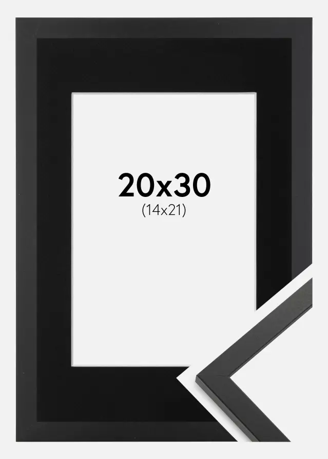 Ram med passepartou Fotolijst Trendy Zwart 20x30 cm - Passe-partout Zwart 15x22 cm