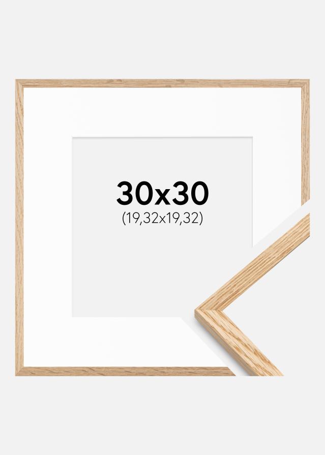 Ram med passepartou Fotolijst Smal Eikenhout 30x30 cm - Passe-partout Wit 8x8 inches