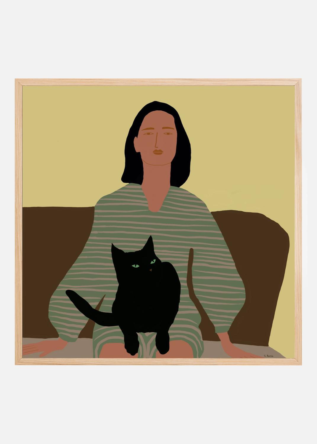 Product Image for Lady sitting with black cat Poster (30x30 cm)