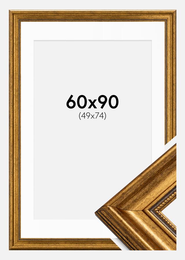 Ram med passepartou Fotolijst Rokoko Goud 60x90 cm - Passe-partout Wit 50x75 cm