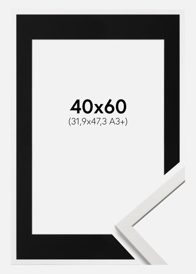 Ram med passepartou Fotolijst Edsbyn Wit 40x60 cm - Passe-partout Zwart 32,9x48,3 cm (A3+)