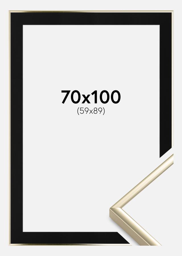 Ram med passepartou Fotolijst Aluminium Glanzend Goud 70x100 cm - Passe-partout Zwart 60x90 cm