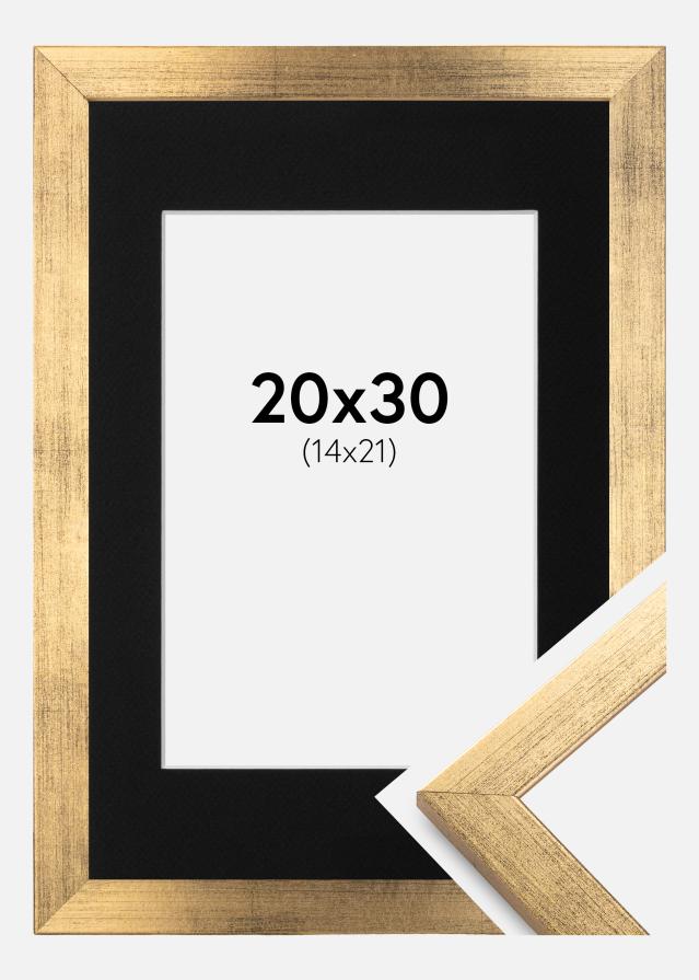 Ram med passepartou Fotolijst Stilren Goud 20x30 cm - Passe-partout Zwart 15x22 cm