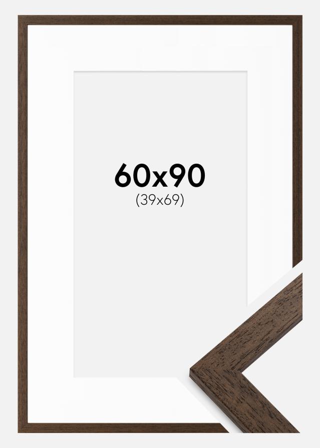 Ram med passepartou Fotolijst Brown Wood 60x90 cm - Passe-partout Wit 40x70 cm