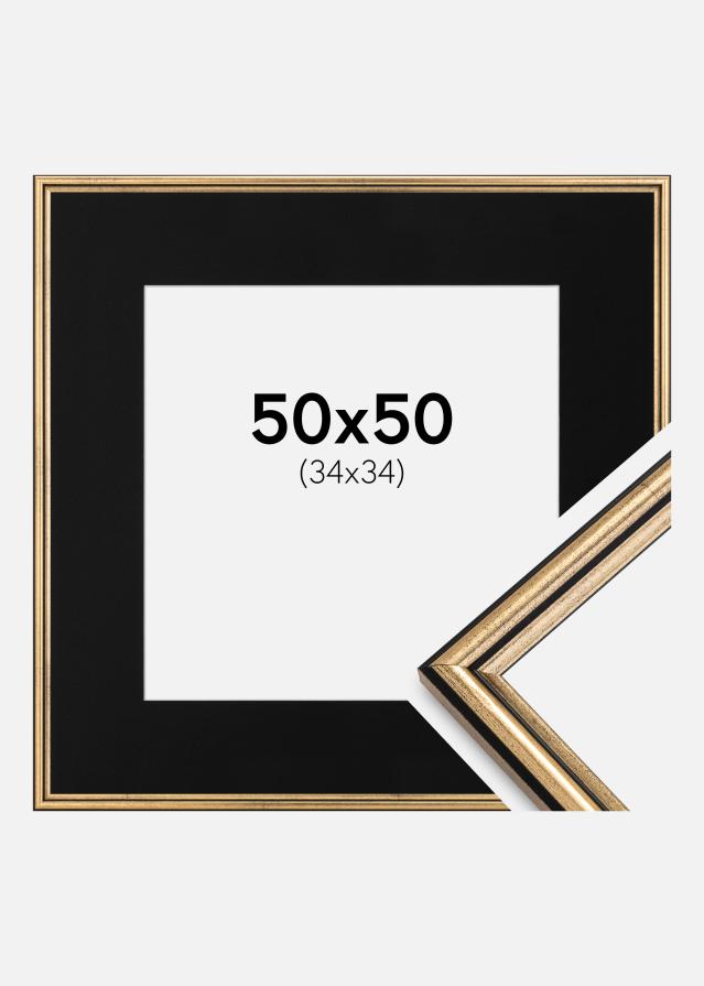 Ram med passepartou Fotolijst Horndal Goud 50x50 cm - Passe-partout Zwart 35x35 cm