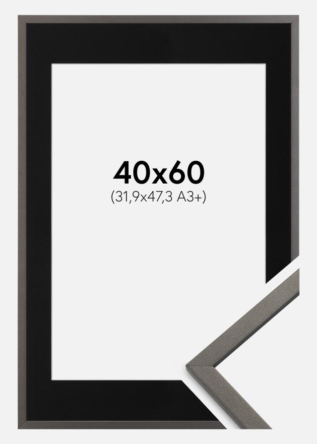 Ram med passepartou Fotolijst Edsbyn Grafiet 40x60 cm - Passe-partout Zwart 32,9x48,3 cm