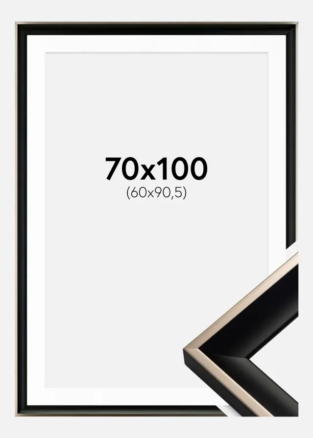 Ram med passepartou Fotolijst Öjaren Zwart-Zilver 70x100 cm - Passe-partout Wit 61x91,5 cm