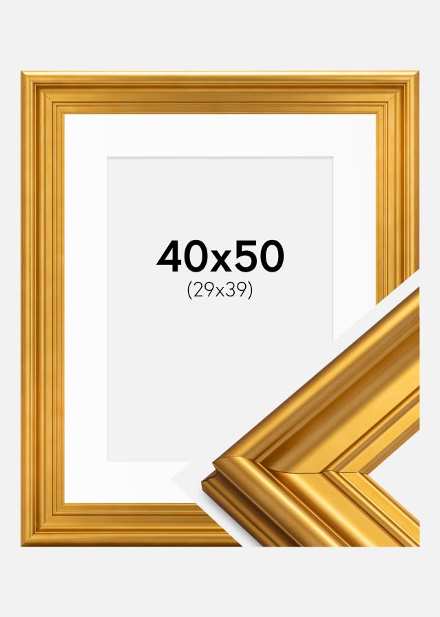 Ram med passepartou Fotolijst Mora Premium Goud 40x50 cm - Passe-partout Wit 30x40 cm