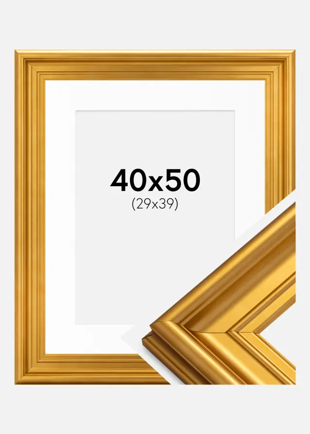 Ram med passepartou Fotolijst Mora Premium Goud 40x50 cm - Passe-partout Wit 30x40 cm