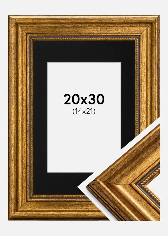 Ram med passepartou Fotolijst Rokoko Goud 20x30 cm - Passe-partout Zwart 15x22 cm
