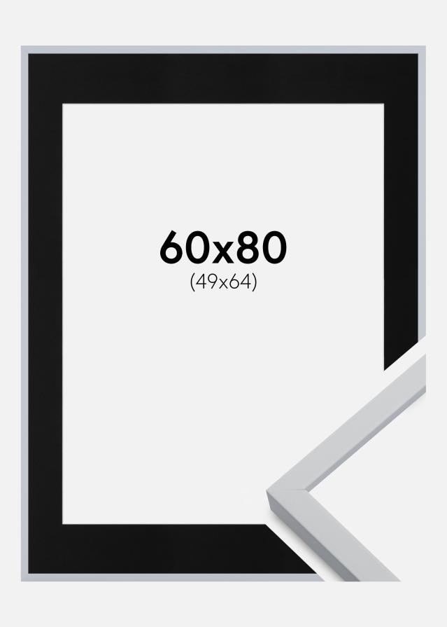 Ram med passepartou Fotolijst Oslo Wit 60x80 cm - Passe-partout Zwart 50x65 cm