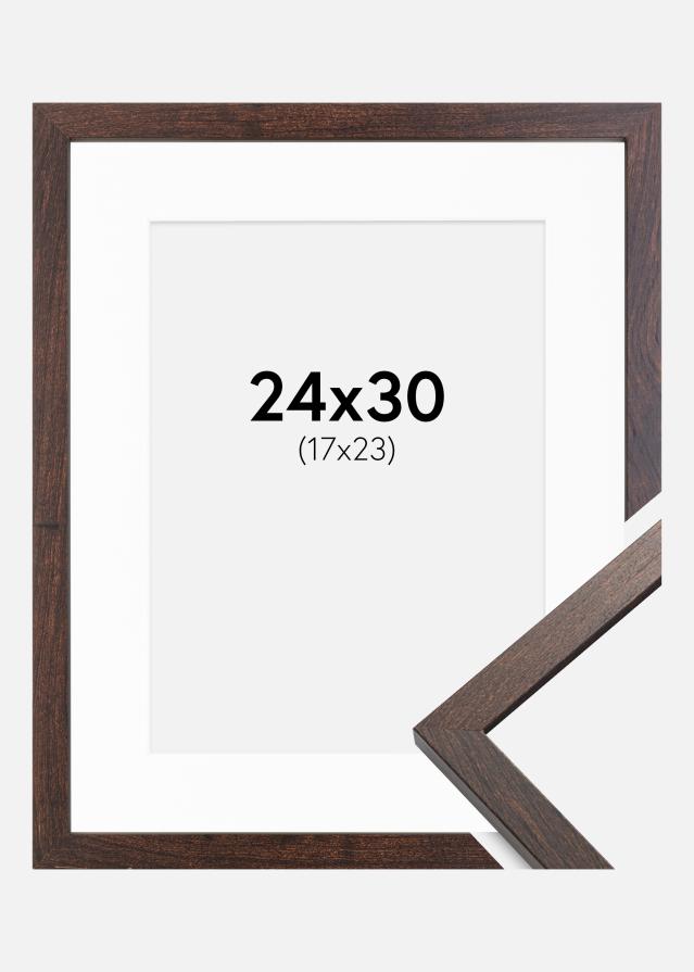 Ram med passepartou Fotolijst Trendy Walnoot 24x30 cm - Passe-partout Wit 18x24 cm