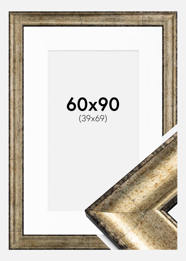 Ram med passepartou Fotolijst Saltsjöbaden Antiek Goud 60x90 cm - Passe-partout Wit 40x70 cm