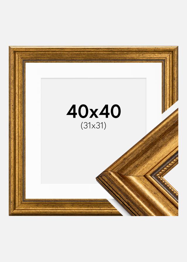 Ram med passepartou Fotolijst Rokoko Goud 40x40 cm - Passe-partout Wit 32x32 cm