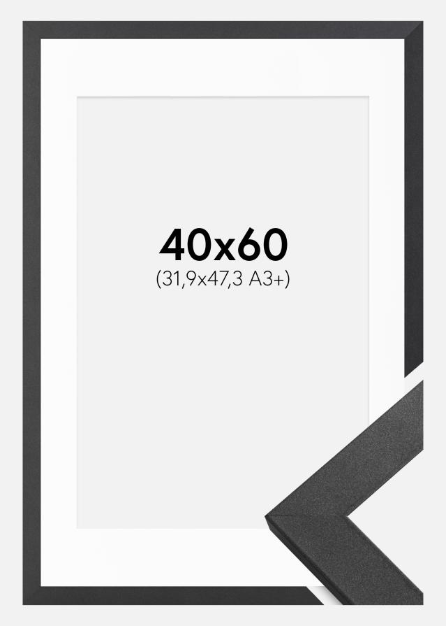 Ram med passepartou Fotolijst Graphite Wood 40x60 cm - Passe-partout Wit 32,9x48,3 cm (A3+)