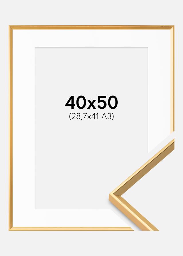Ram med passepartou Fotolijst Desire Goud 40x50 cm - Passe-partout Wit 29,7x42 cm (A3)