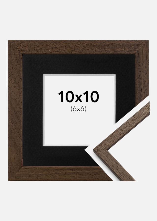 Ram med passepartou Fotolijst Edsbyn Walnoot 10x10 cm - Passe-partout Zwart 7x7 cm