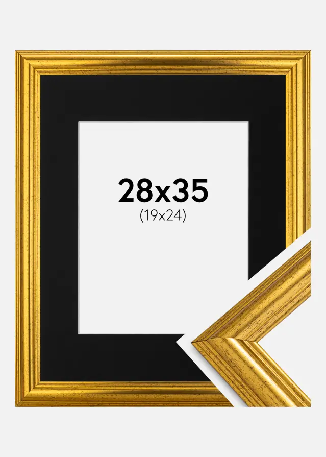 Ram med passepartou Fotolijst Västkusten Goud 28x35 cm - Passe-partout Zwart 20x25 cm