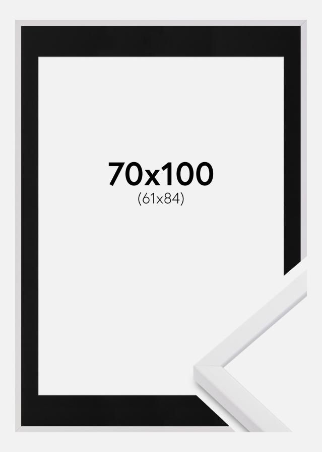 Ram med passepartou Fotolijst E-Line Wide Wit 70x100 cm - Passe-partout Zwart 62x85 cm