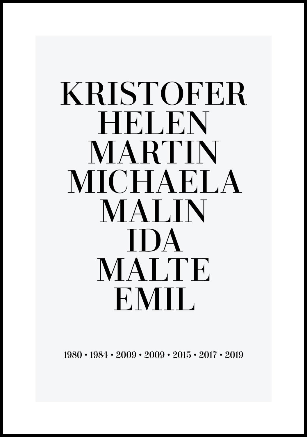 Product Image for Gezinsposter - 8 Namen & Geboortejaren - Grijs (21x29,7 cm (A4))