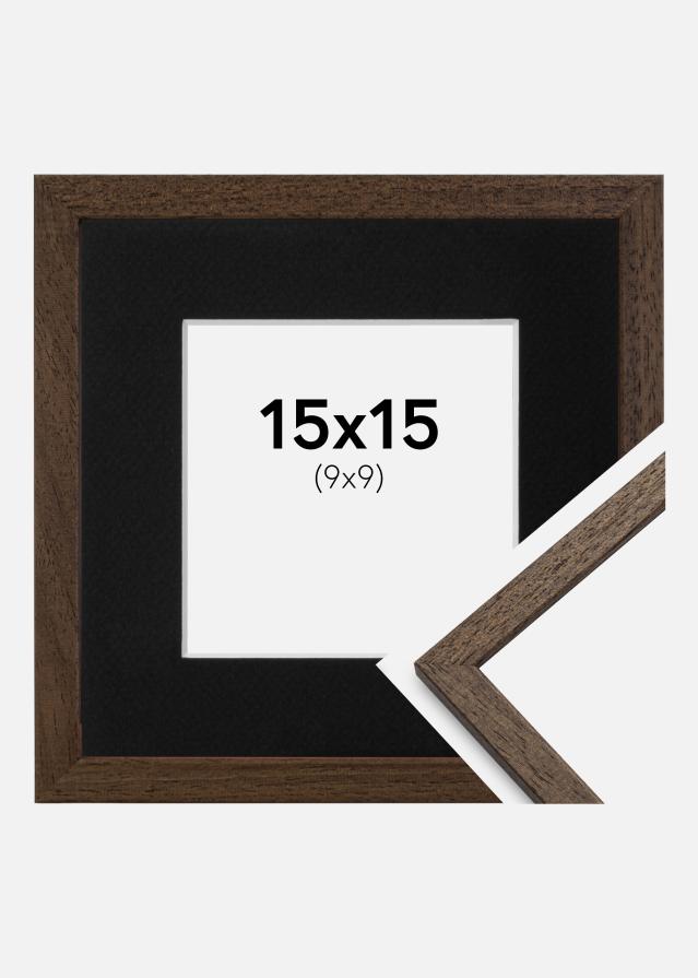 Ram med passepartou Fotolijst Edsbyn Walnoot 15x15 cm - Passe-partout Zwart 10x10 cm