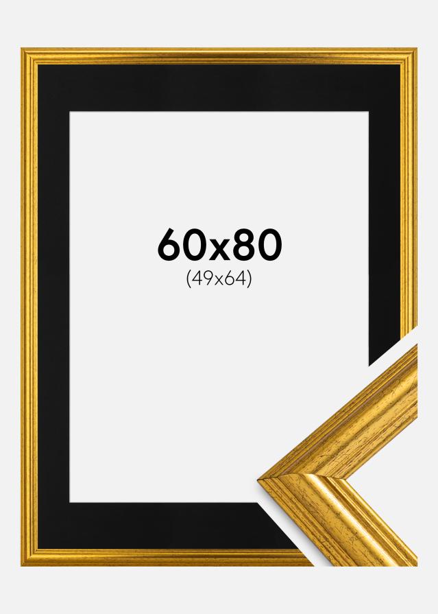 Ram med passepartou Fotolijst Västkusten Goud 60x80 cm - Passe-partout Zwart 50x65 cm