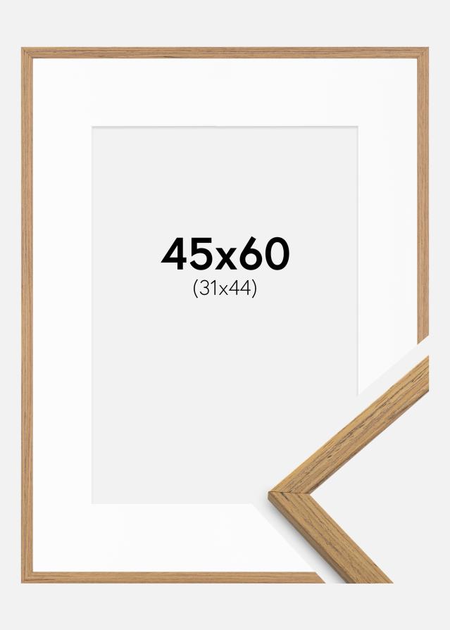 Ram med passepartou Fotolijst Edsbyn Teak 45x60 cm - Passe-partout Wit 32x45 cm