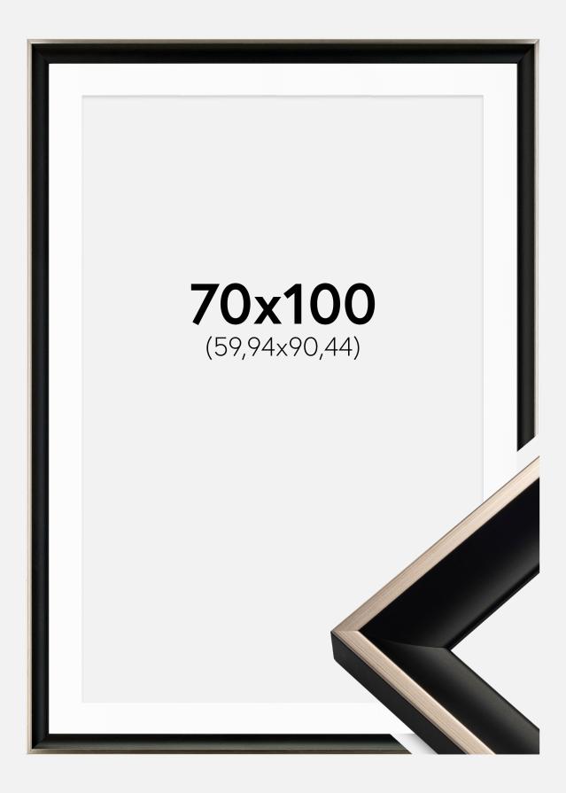 Ram med passepartou Fotolijst Öjaren Zwart-Zilver 70x100 cm - Passe-partout Wit 24x36 inches