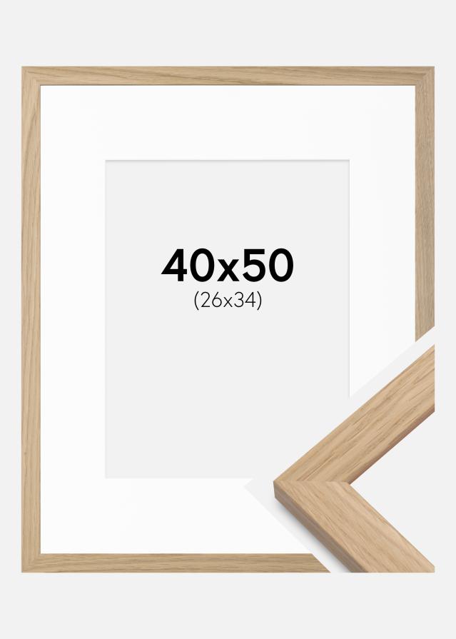 Ram med passepartou Fotolijst Oak Wood 40x50 cm - Passe-partout Wit 27x35 cm