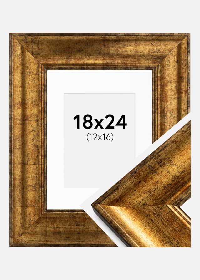 Ram med passepartou Fotolijst Saltsjöbaden Goud 18x24 cm - Passe-partout Wit 13x17 cm