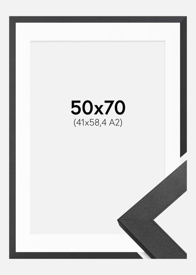 Ram med passepartou Fotolijst Graphite Wood 50x70 cm - Passe-partout Wit 42x59,4 cm (A2)