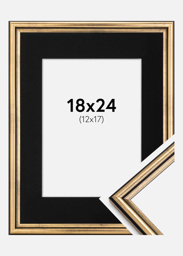 Ram med passepartou Fotolijst Horndal Goud 18x24 cm - Passe-partout Zwart 13x18 cm