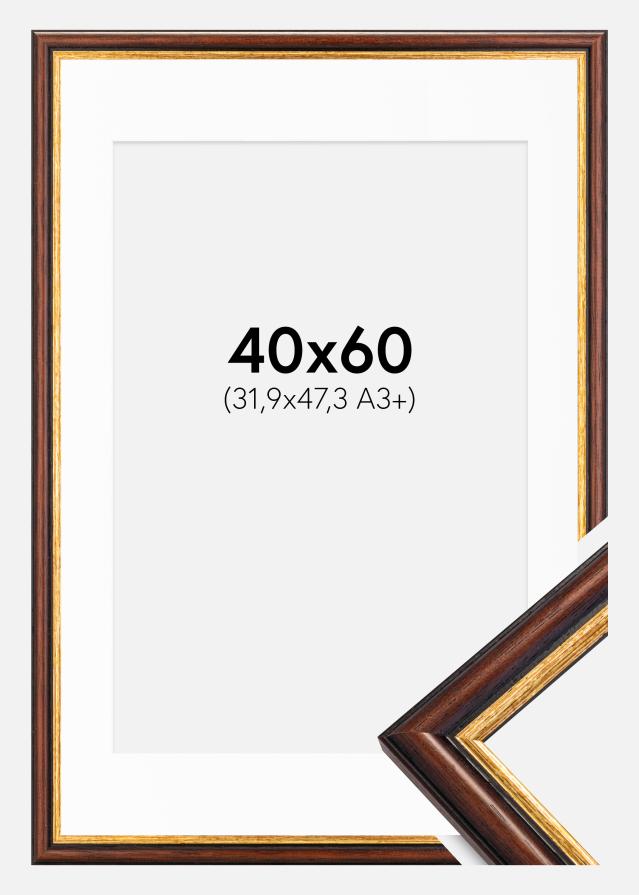 Ram med passepartou Fotolijst Siljan Bruin 40x60 cm - Passe-partout Wit 32,9x48,3 cm (A3+)