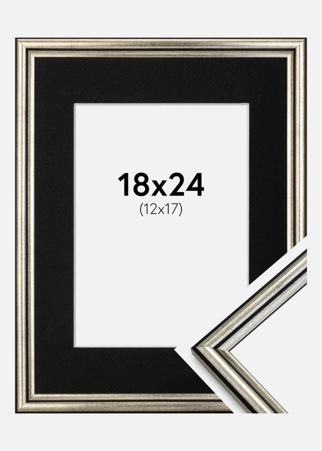Ram med passepartou Fotolijst Horndal Zilver 18x24 cm - Passe-partout Zwart 13x18 cm
