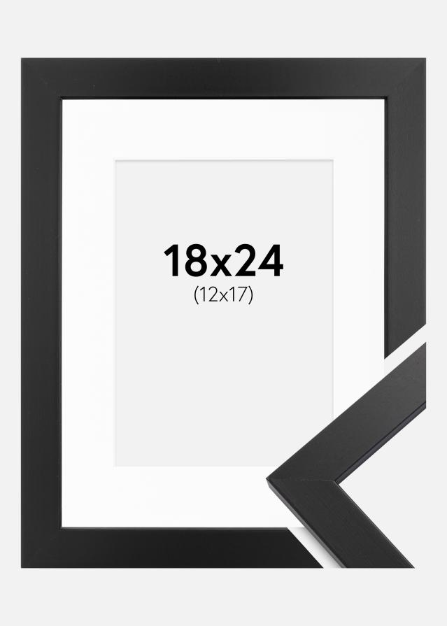 Ram med passepartou Fotolijst Black Wood 18x24 cm - Passe-partout Wit 13x18 cm