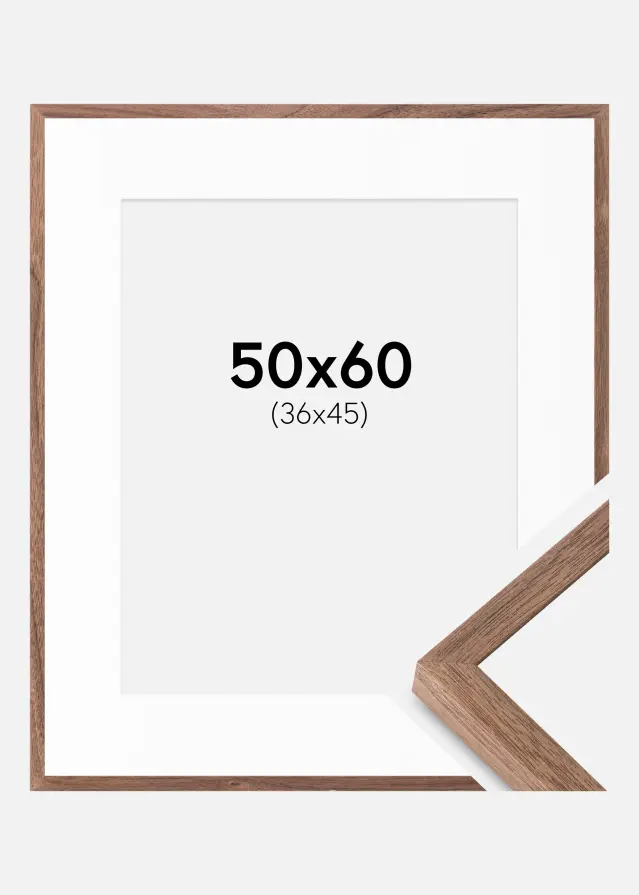 Ram med passepartou Fotolijst Soul Walnut Veneer 50x60 cm - Passe-partout Wit 37x46 cm