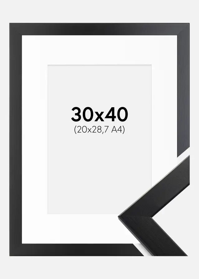 Ram med passepartou Fotolijst Trendline Zwart 30x40 cm - Passe-partout Wit 21x29,7 cm (A4)