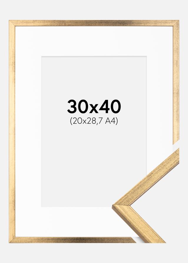 Ram med passepartou Fotolijst Galant Goud 30x40 cm - Passe-partout Wit 21x29,7 cm (A4)