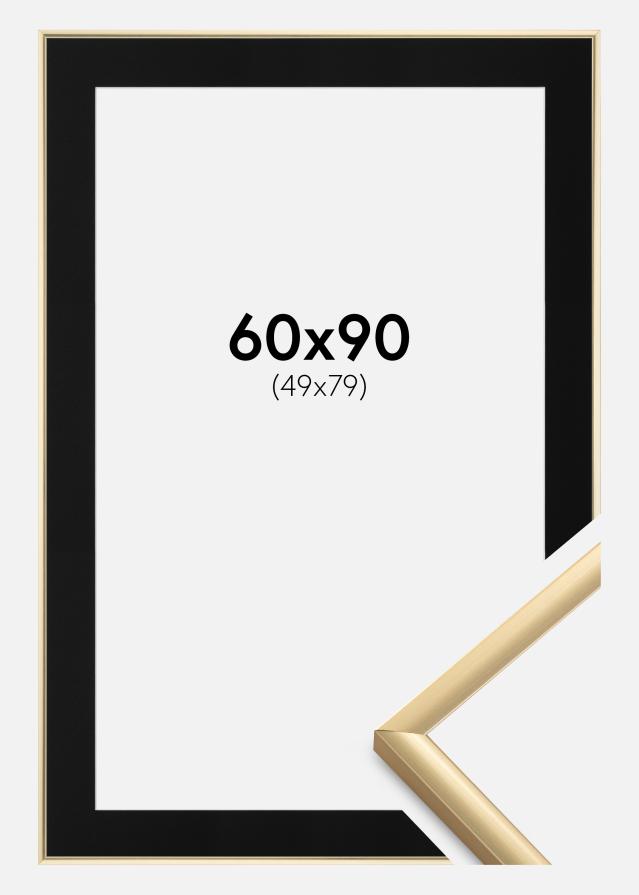 Ram med passepartou Fotolijst New Lifestyle Goud 60x90 cm - Passe-partout Zwart 50x80 cm