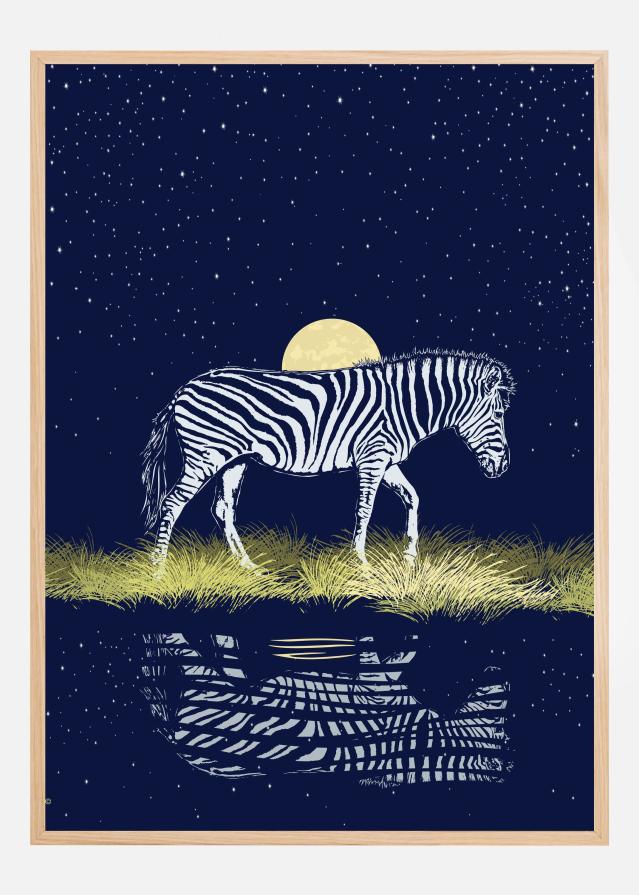 Bildverkstad Zebra at Waterhole Moonrise Poster