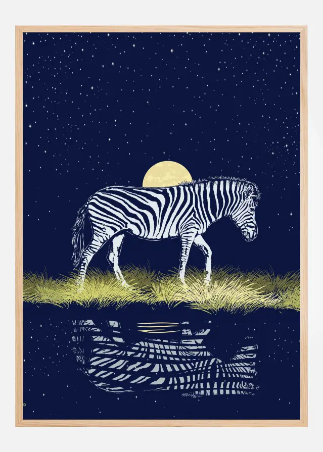 Bildverkstad Zebra at Waterhole Moonrise Poster