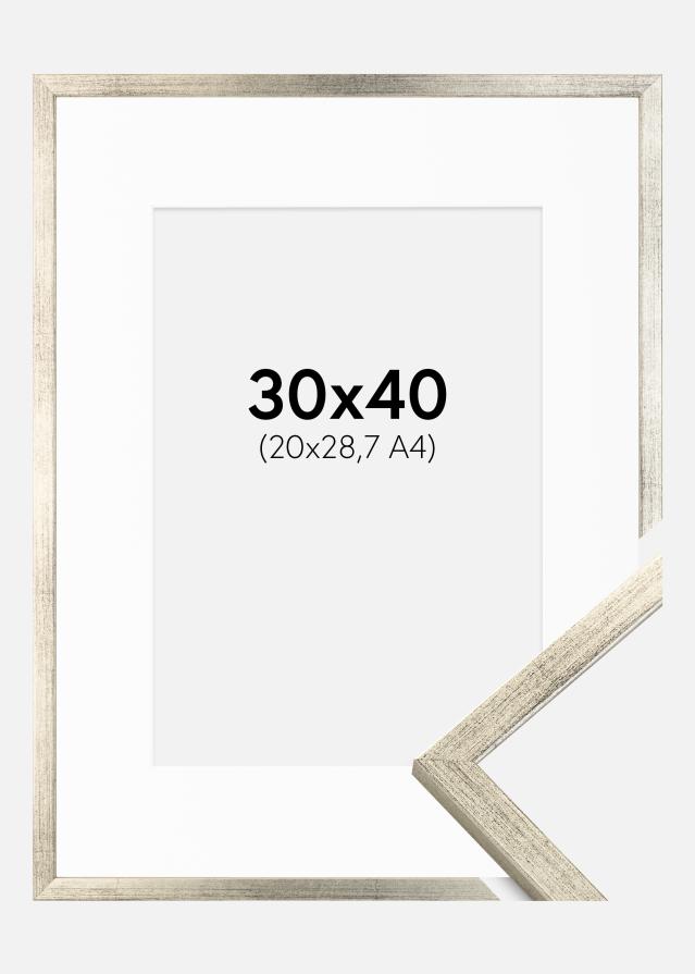 Ram med passepartou Fotolijst Galant Zilver 30x40 cm - Passe-partout Wit 21x29,7 cm (A4)