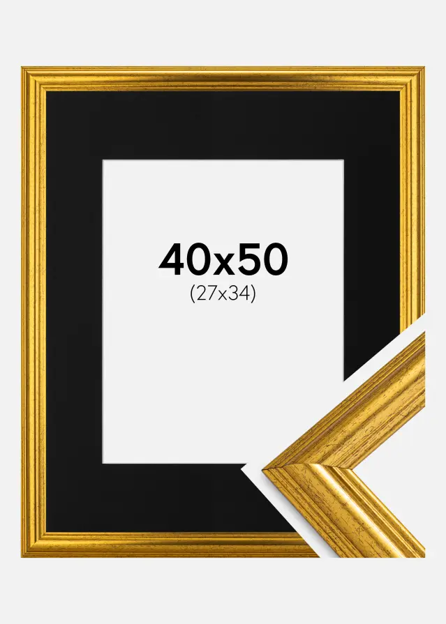 Ram med passepartou Fotolijst Västkusten Goud 40x50 cm - Passe-partout Zwart 28x35 cm