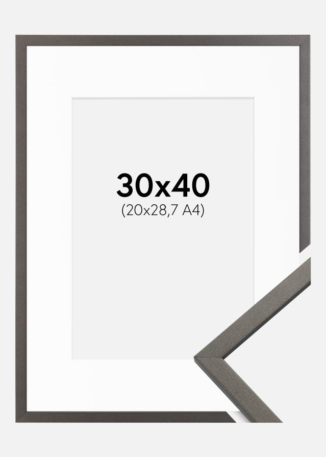 Ram med passepartou Fotolijst Edsbyn Grafiet 30x40 cm - Passe-partout Wit 21x29,7 cm (A4)