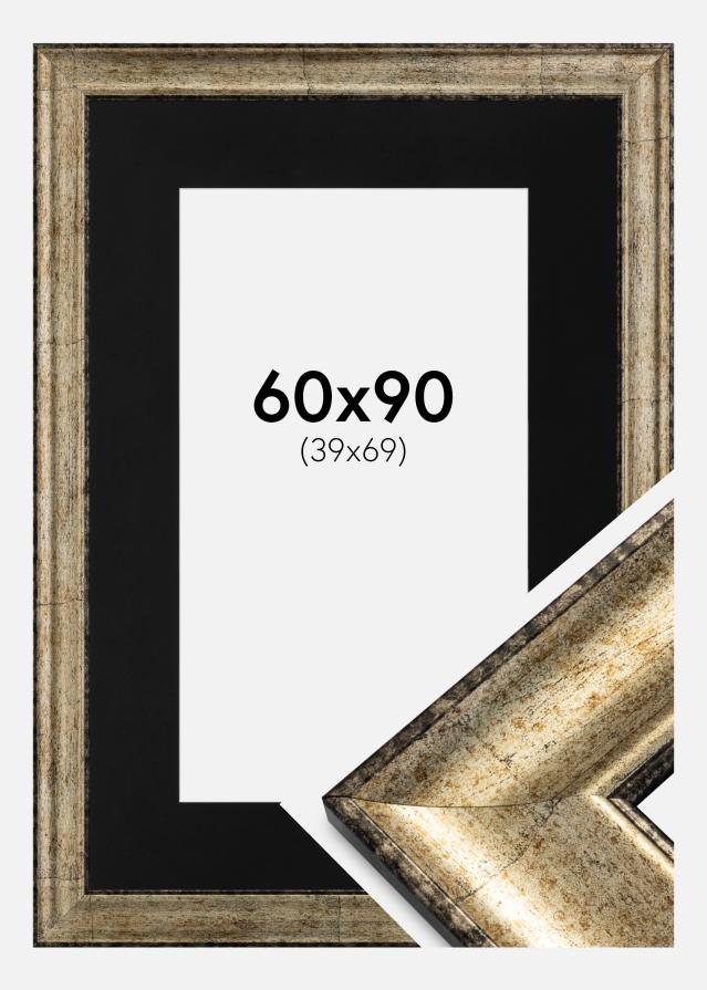 Ram med passepartou Fotolijst Saltsjöbaden Antiek Goud 60x90 cm - Passe-partout Zwart 40x70 cm