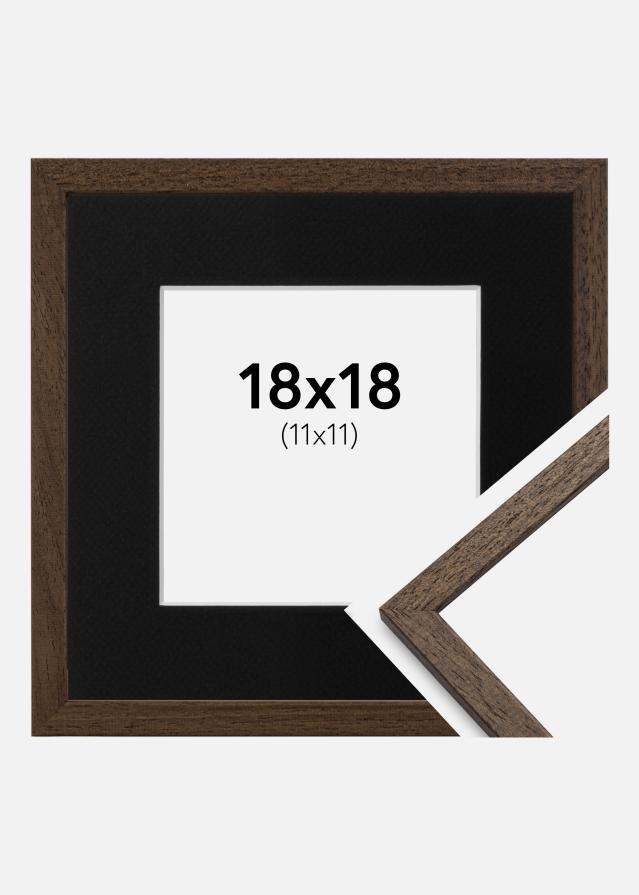 Ram med passepartou Fotolijst Edsbyn Walnoot 18x18 cm - Passe-partout Zwart 12x12 cm