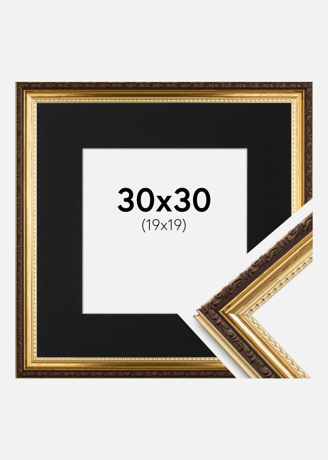 Ram med passepartou Fotolijst Abisko Goud 30x30 cm - Passe-partout Zwart 20x20 cm
