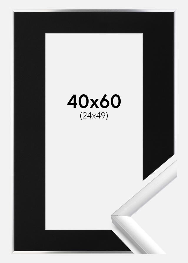 Ram med passepartou Fotolijst New Lifestyle Zilver 40x60 cm - Passe-partout Zwart 25x50 cm